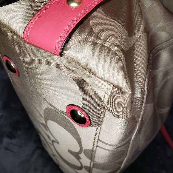 Coach Addison Spectator Khaki  Signature Pink Leather Trim Laptop Busine… - Picture 11 of 16